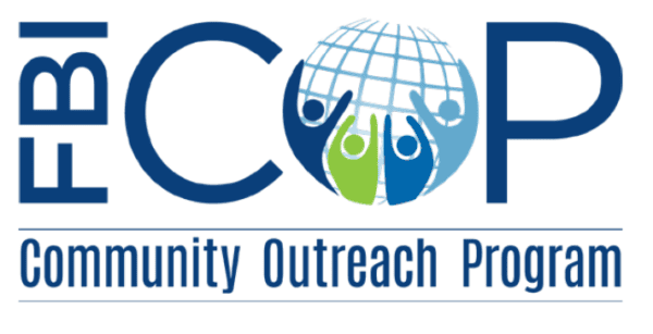 fbi community outreach program logo featuring stylized human figures reaching up toward a globe, with the acronym "cop" prominently displayed.