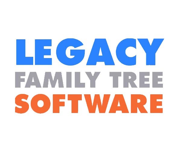 Text logo with the words "LEGACY FAMILY TREE SOFTWARE" in blue, gray, and orange capital letters on a white background.