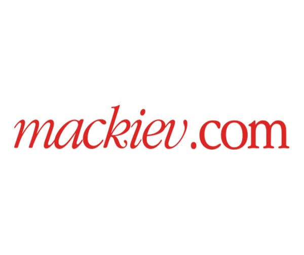 The image shows the text "mackiev.com" written in red lowercase letters on a white background.