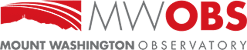 Logo for Mount Washington Observatory with a red mountain graphic, the letters "MWOBS" in red and gray, and "Mount Washington Observatory" in gray below.