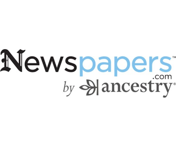 Newspapers.com by Ancestry logo with stylized text and a small leaf graphic.
