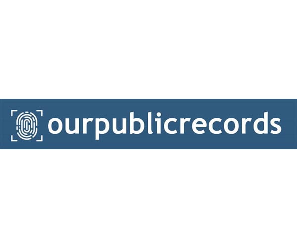 A blue rectangular logo with a fingerprint icon followed by the text "ourpublicrecords" in white lowercase letters.